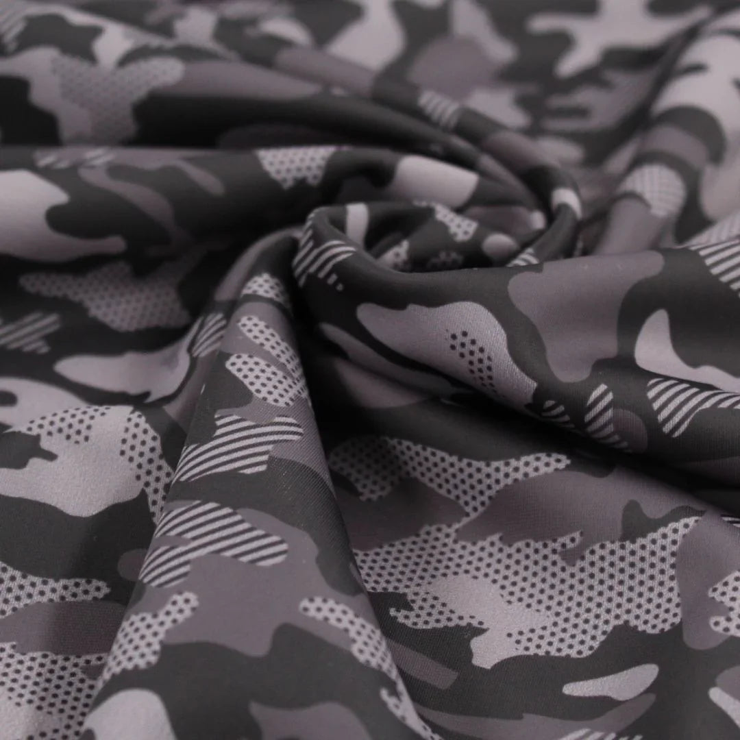 Sport und Badeanzugstoff Camouflage | Schwarz - Grau - Stofftime