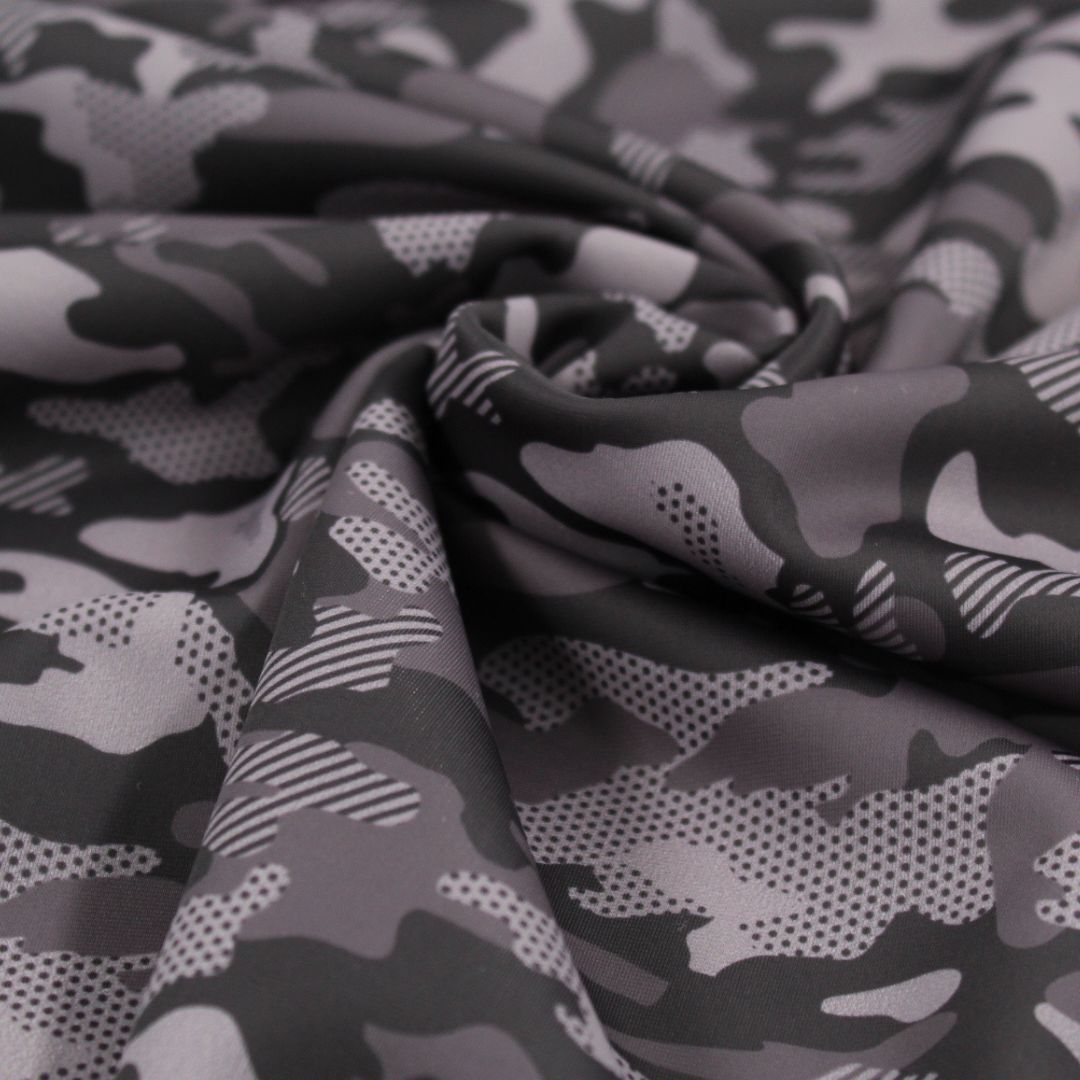 Sport und Badeanzugstoff Camouflage | Schwarz - Grau - Stofftime