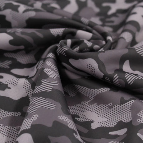 Sport und Badeanzugstoff Camouflage | Schwarz - Grau - Stofftime