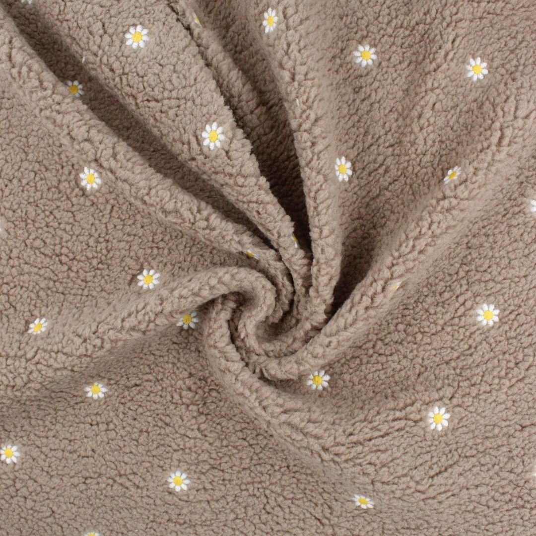 Teddyplüsch Bouclé | Kleine gestickte Blumen - Stofftime