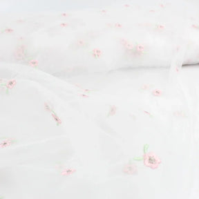 Tüllstoff mit gestickten rosa Blumen - Stofftime