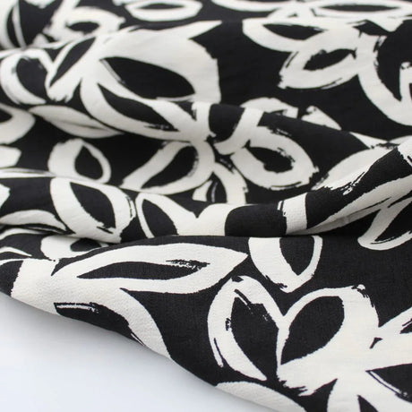 Viskose Nylon Weiße Blumen | Schwarz - Stofftime