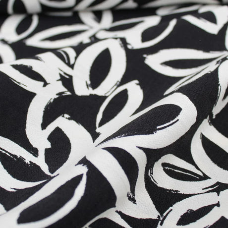 Viskose Nylon Weiße Blumen | Schwarz - Stofftime