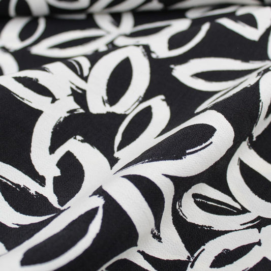 Viskose Nylon Weiße Blumen | Schwarz - Stofftime