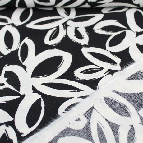 Viskose Nylon Weiße Blumen | Schwarz - Stofftime