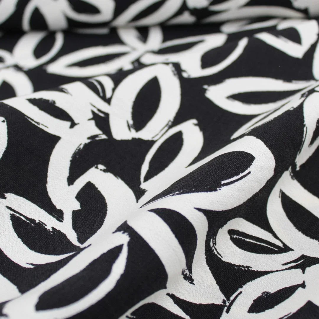 Viskose Nylon Weiße Blumen | Schwarz - Stofftime