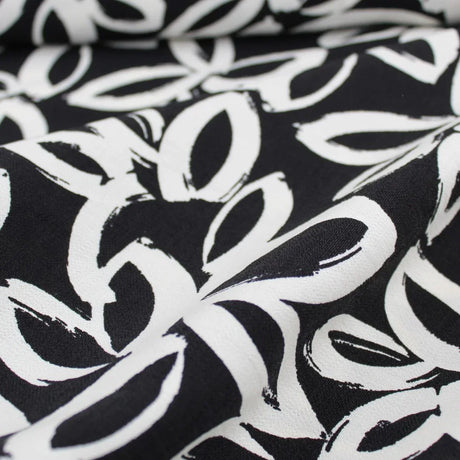 Viskose Nylon Weiße Blumen | Schwarz - Stofftime