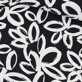 Viskose Nylon Weiße Blumen | Schwarz - Stofftime
