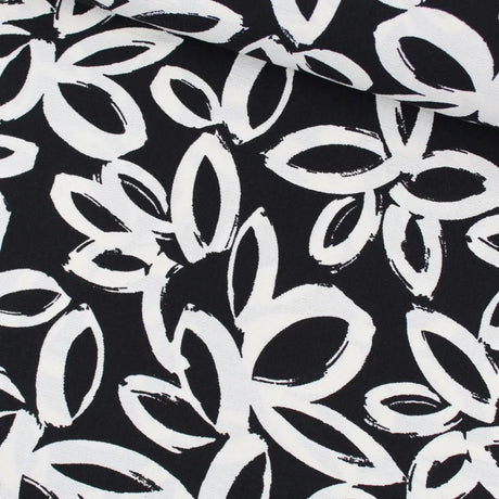 Viskose Nylon Weiße Blumen | Schwarz - Stofftime
