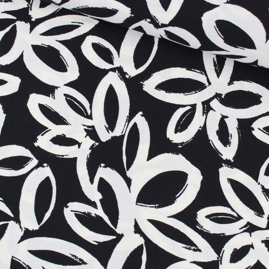 Viskose Nylon Weiße Blumen | Schwarz - Stofftime