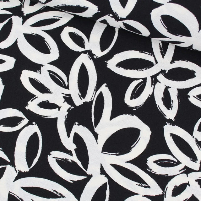 Viskose Nylon Weiße Blumen | Schwarz - Stofftime