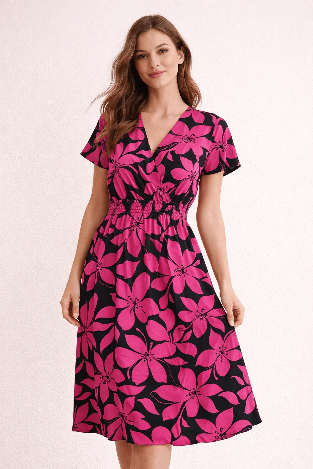 Viskose Stoff Rosa Blumen - Stofftime