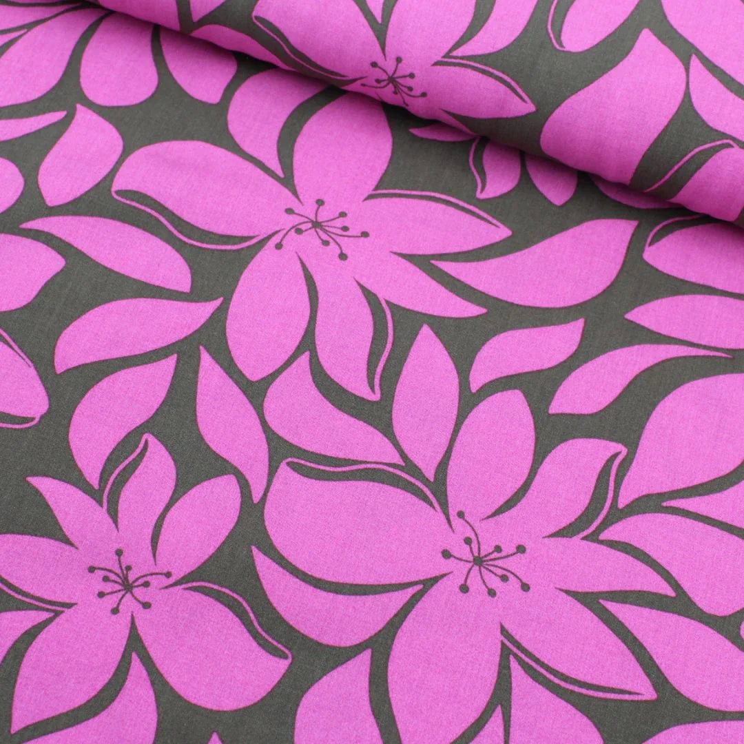 Viskose Stoff Rosa Blumen - Stofftime