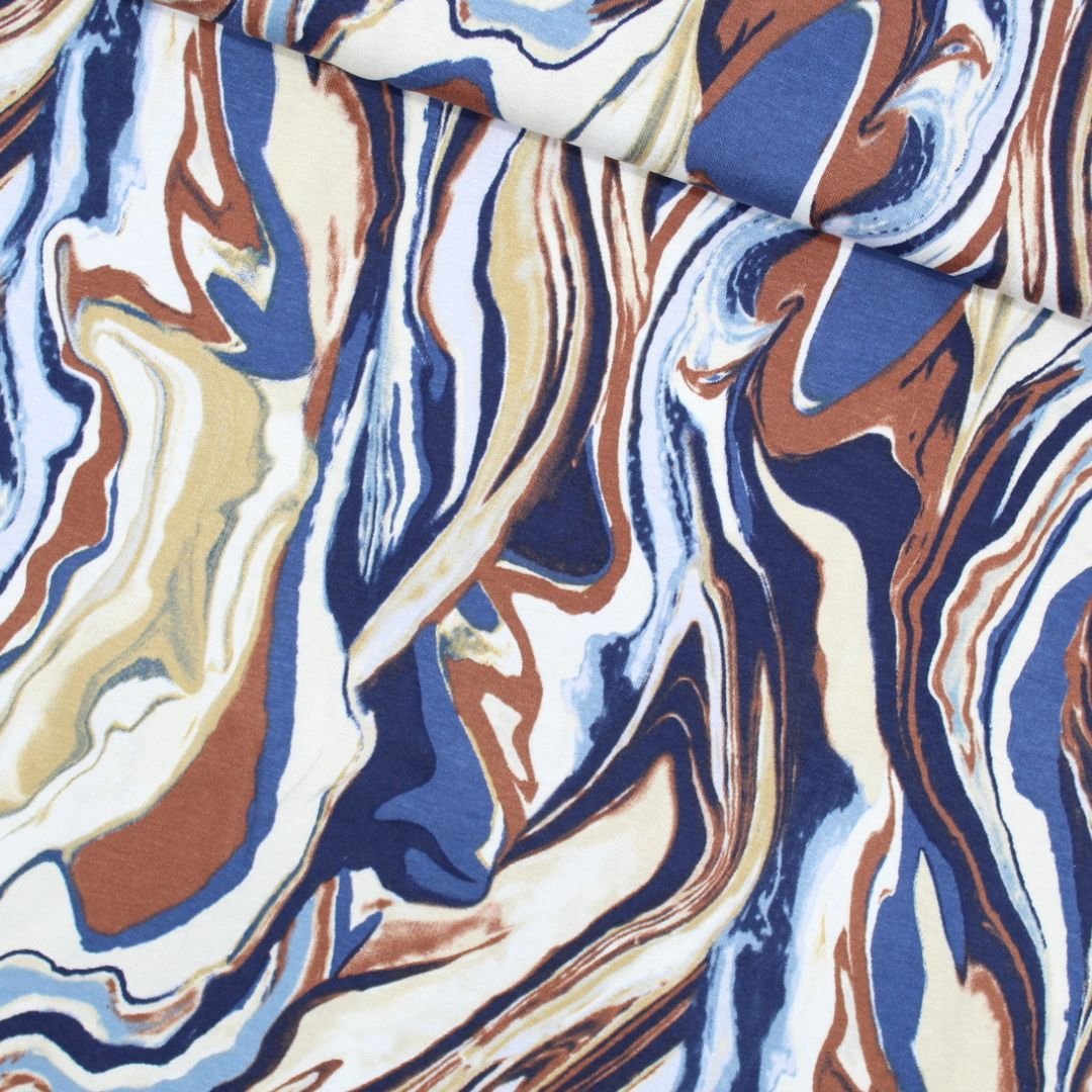 Viskosejersey Wellen | Jeansblau - Stofftime