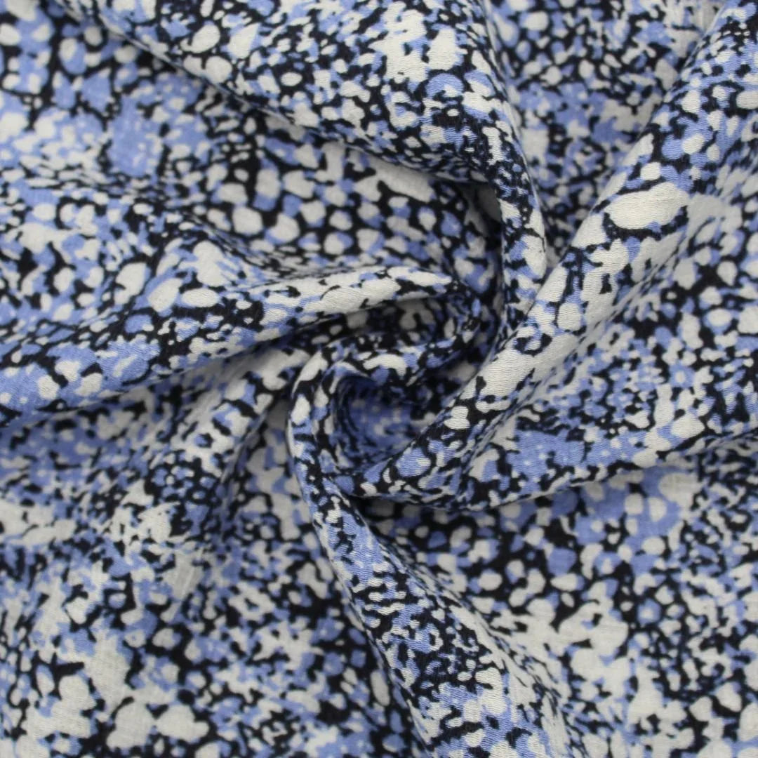 Viskosestoff Crincle - Punkte Blau - Stofftime
