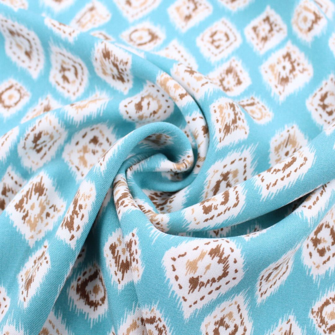 Viskosestoff mit Rautenmuster | Türkisblau - Stofftime