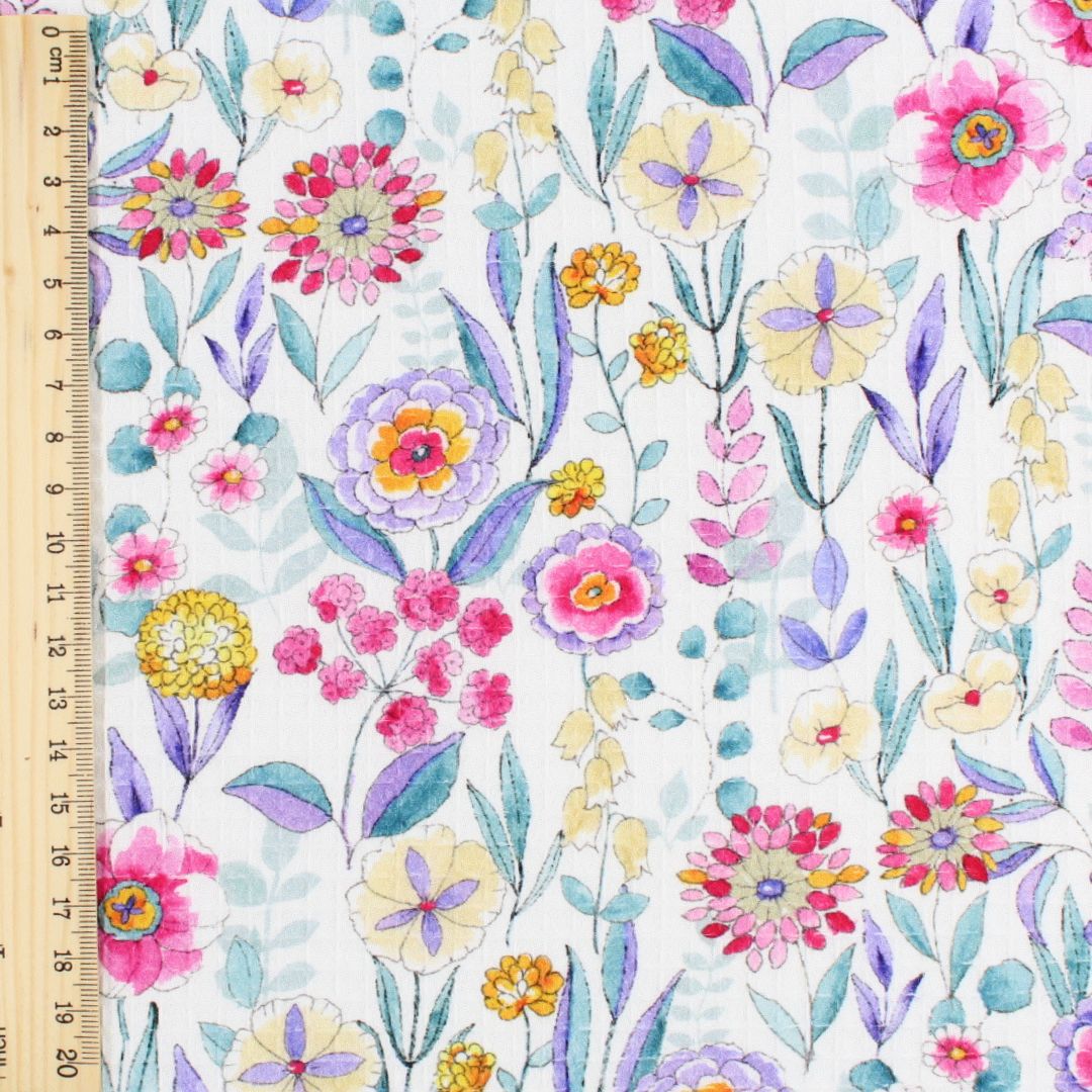 Waffelstoff bunte Blumen | Weiß - Stofftime