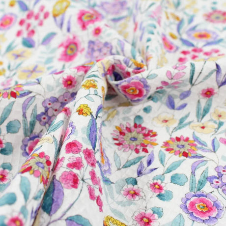 Waffelstoff bunte Blumen | Weiß - Stofftime